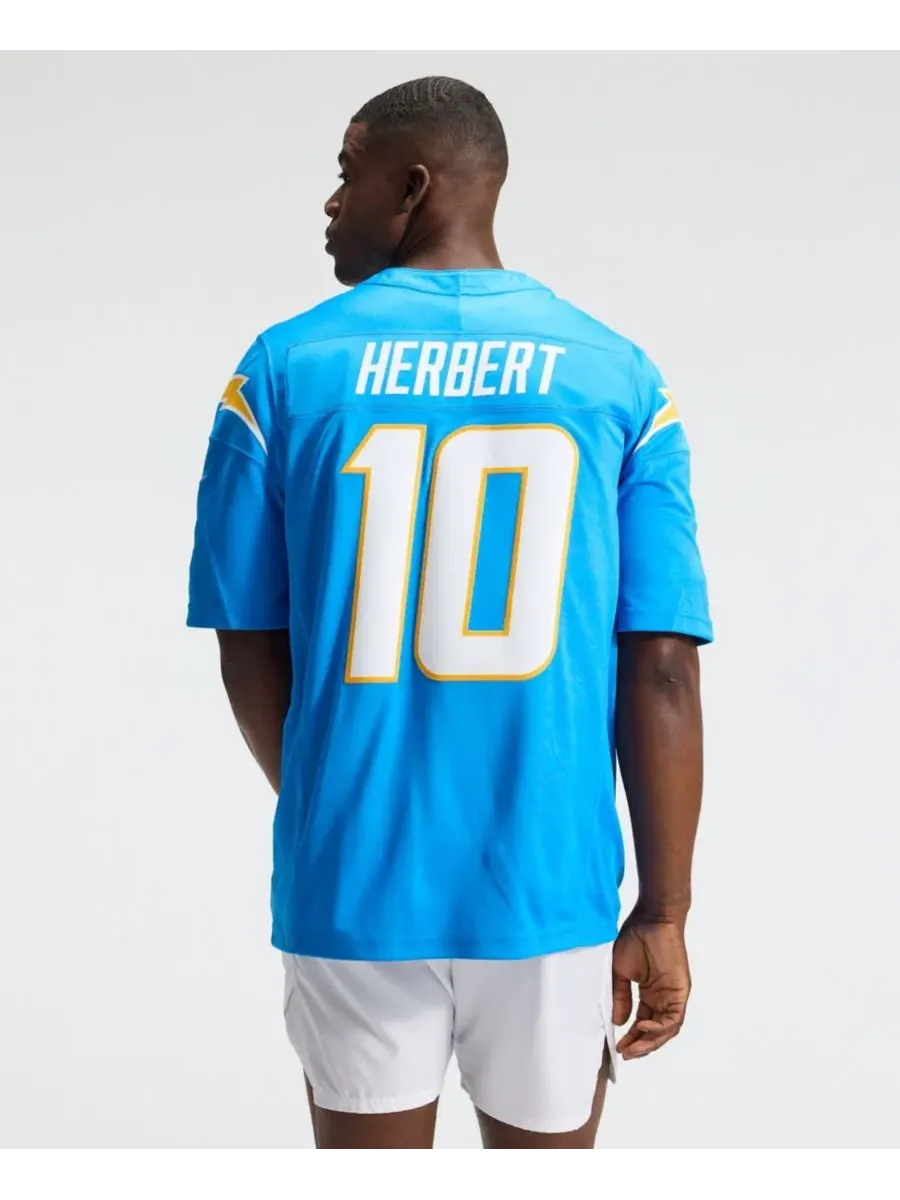 Мужская футболка с длинным рукавом Justin Herbert Powder Blue Los Angeles Chargers Vapor F.U.S.E — изображение 5 из 5, синий