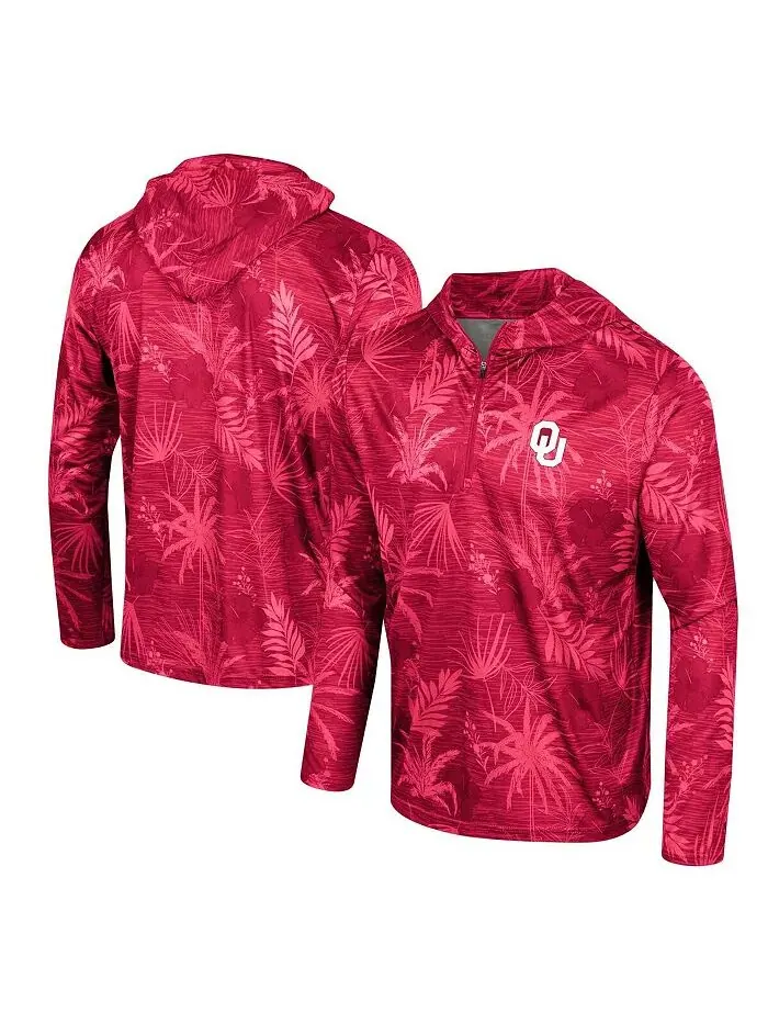 Мужская темно-красная толстовка Oklahoma Sooners Palms Printed Lightweight с капюшоном и — изображение 1 из 3