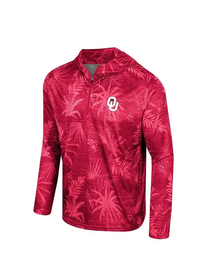 Мужская темно-красная толстовка Oklahoma Sooners Palms Printed Lightweight с капюшоном и — изображение 2 из 3