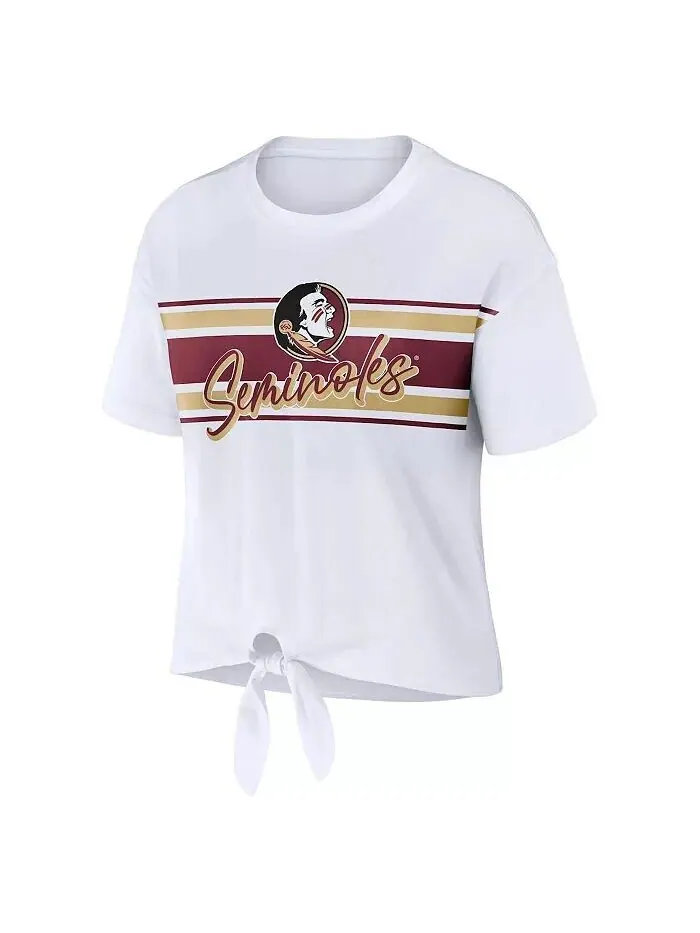 Женская белая укороченная футболка Florida State Seminoles в полоску с узлом спереди WEAR by Erin — изображение 2 из 3