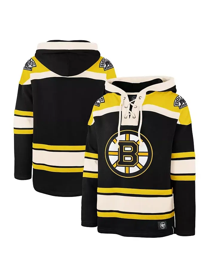 Мужская черная толстовка с капюшоном Boston Bruins Superior Lacer больших размеров '47 Brand — изображение 1 из 3