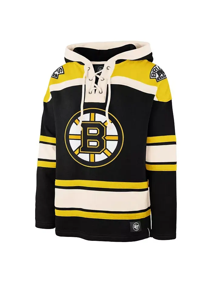 Мужская черная толстовка с капюшоном Boston Bruins Superior Lacer больших размеров '47 Brand — изображение 2 из 3