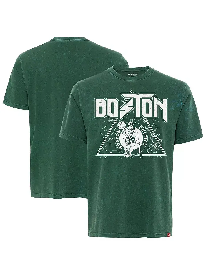 Мужская футболка Boston Celtics Distressed Rock Roll Collection Angus Premium Mineral Wash зеленого — изображение 1 из 3
