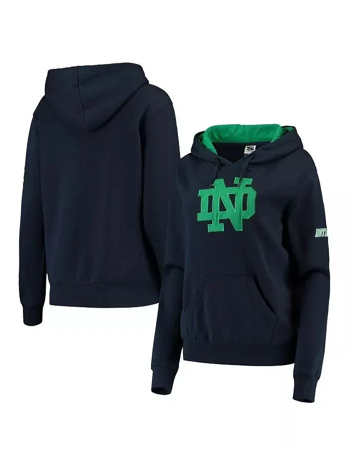 Женский темно-синий пуловер с капюшоном Notre Dame Fighting Irish с большим логотипом Stadium — изображение 1 из 3