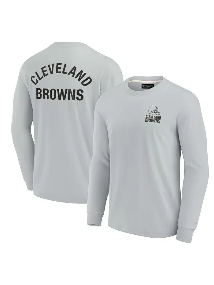 Мужская и женская серая супермягкая футболка с длинным рукавом Cleveland Browns Fanatics Signature — изображение 1 из 3