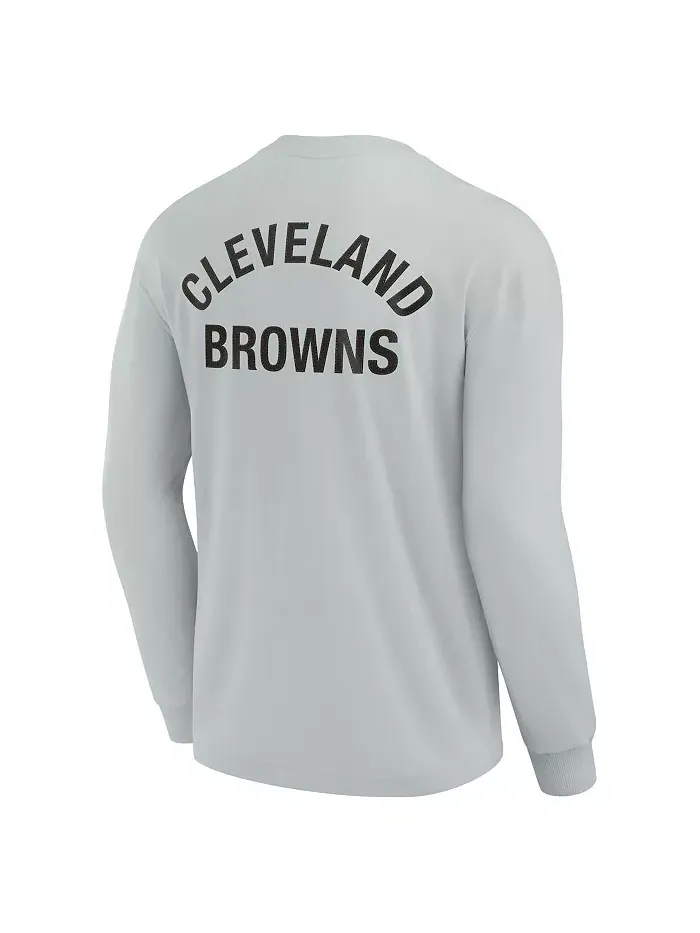 Мужская и женская серая супермягкая футболка с длинным рукавом Cleveland Browns Fanatics Signature — изображение 3 из 3
