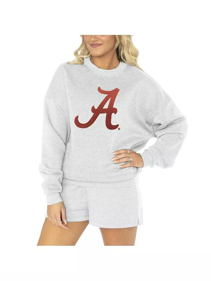 Женский комплект для сна Ash Alabama Crimson Tide Team Effort, свитер и шорты Gameday Couture — изображение 1 из 1