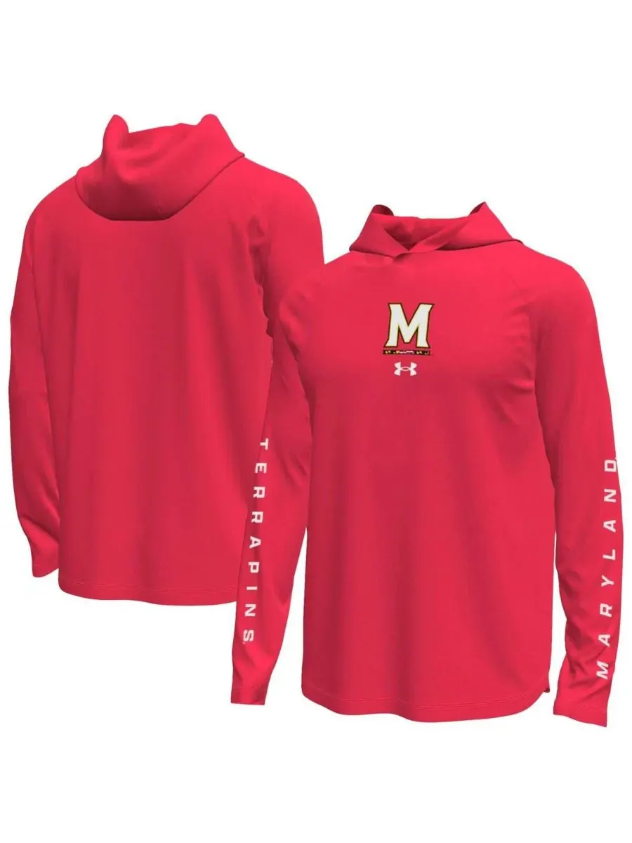Under Armour Мужская красная футболка с длинными рукавами и капюшоном Maryland Terrapins из — изображение 1 из 3, красный