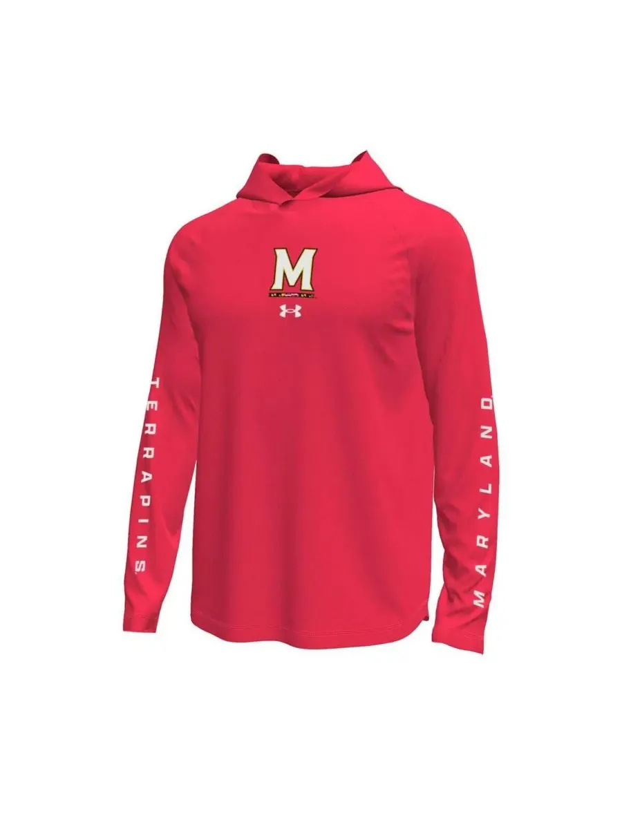 Under Armour Мужская красная футболка с длинными рукавами и капюшоном Maryland Terrapins из — изображение 3 из 3, красный