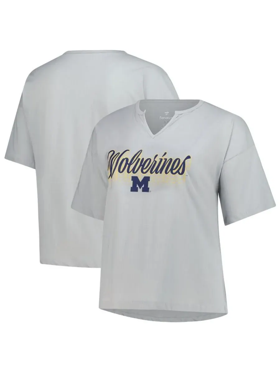 Fanatics Женская серая футболка большого размера Michigan Wolverines Winning Gear с вырезом на — изображение 1 из 3, серый