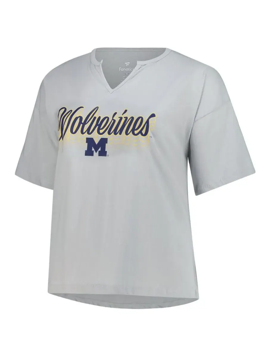 Fanatics Женская серая футболка большого размера Michigan Wolverines Winning Gear с вырезом на — изображение 3 из 3, серый