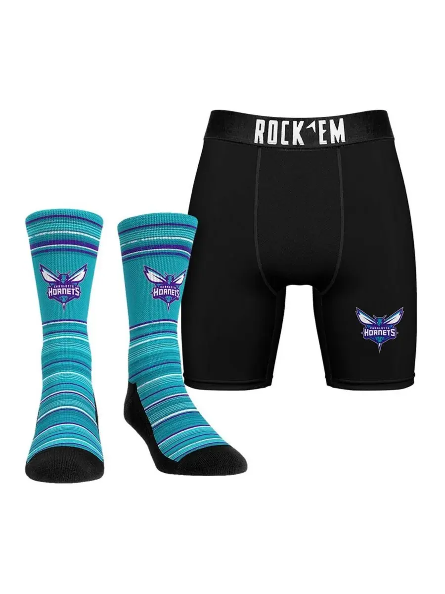 Rock 'Em Мужской комплект: носки и боксерские трусы Charlotte Hornets Primary Crew — изображение 1 из 3, нет цвета