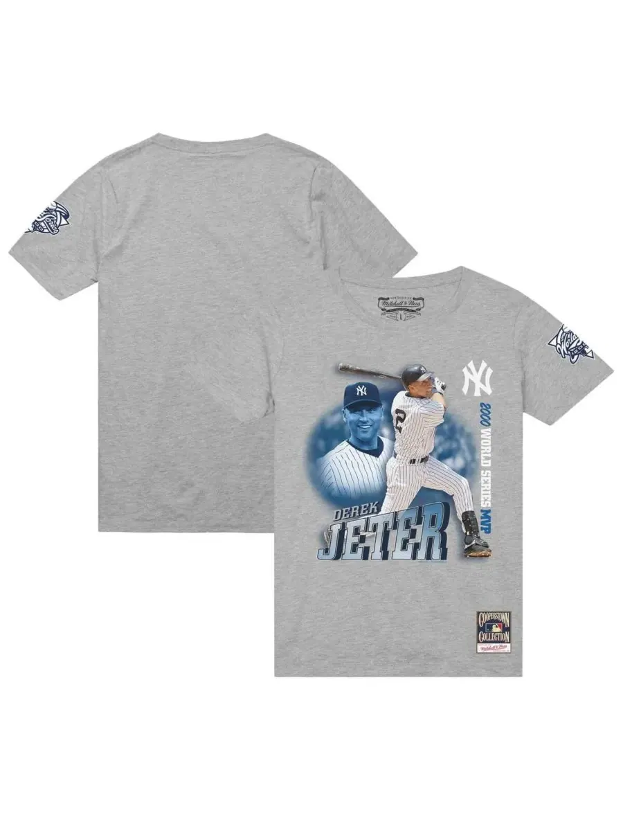 Mitchell & Ness Мужская футболка с изображением Дерека Джетера, светло-серого цвета, с надписью — изображение 1 из 3, серый