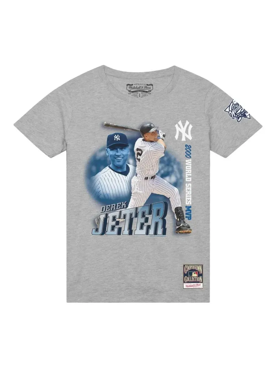 Mitchell & Ness Мужская футболка с изображением Дерека Джетера, светло-серого цвета, с надписью — изображение 3 из 3, серый