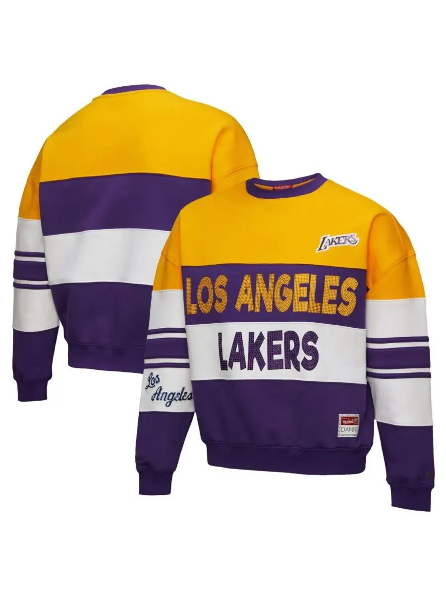 Mitchell & Ness Женская толстовка-пуловер X Dannijo золотисто-фиолетового цвета с символикой Los — изображение 1 из 5