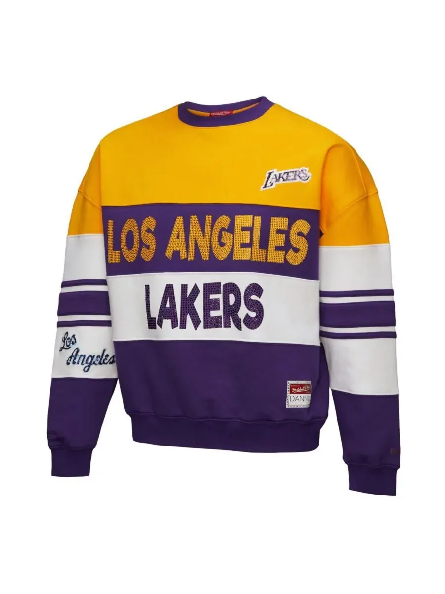 Mitchell & Ness Женская толстовка-пуловер X Dannijo золотисто-фиолетового цвета с символикой Los — изображение 2 из 5