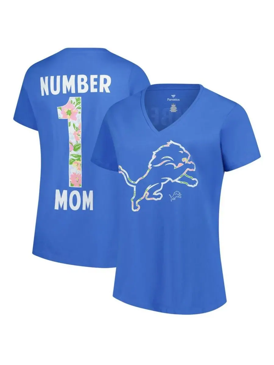 Fanatics Женская синяя футболка Detroit Lions больших размеров с цветочным принтом и V-образным — изображение 1 из 3, синий