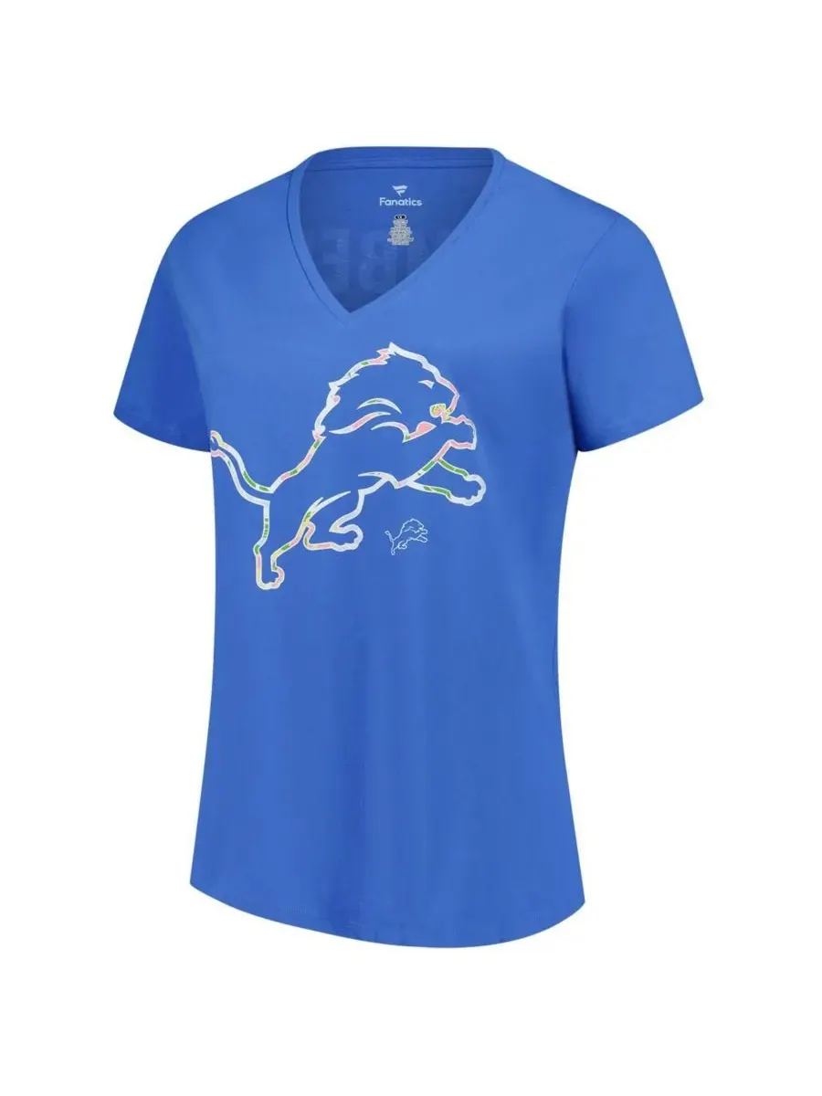 Fanatics Женская синяя футболка Detroit Lions больших размеров с цветочным принтом и V-образным — изображение 2 из 3, синий