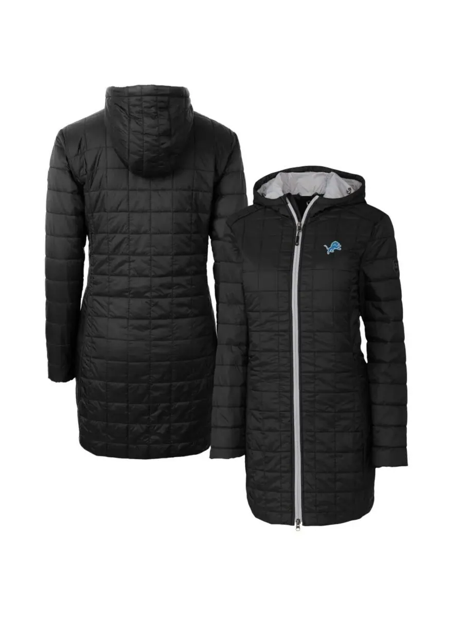 Cutter & Buck Женское черное длинное легкое пальто с капюшоном Detroit Lions Rainier PrimaLoft — изображение 1 из 3, черный