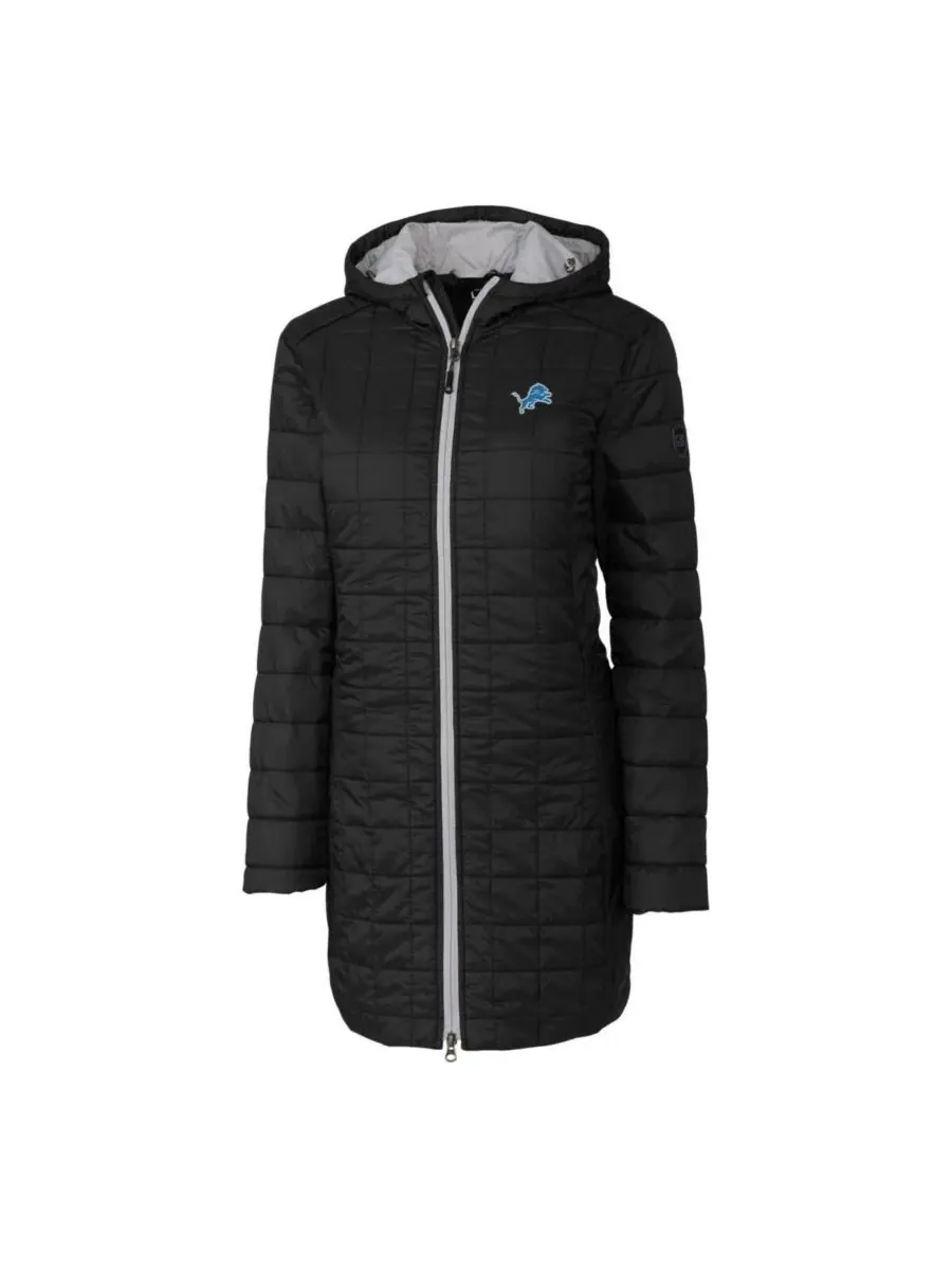 Cutter & Buck Женское черное длинное легкое пальто с капюшоном Detroit Lions Rainier PrimaLoft — изображение 3 из 3, черный
