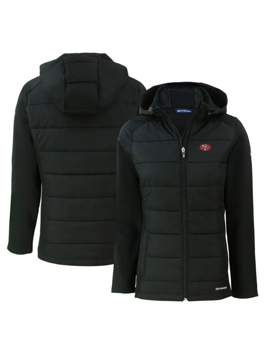 Cutter & Buck Женская черная куртка-худи на молнии San Francisco 49ers Throwback Evoke Hybrid Eco — изображение 1 из 3