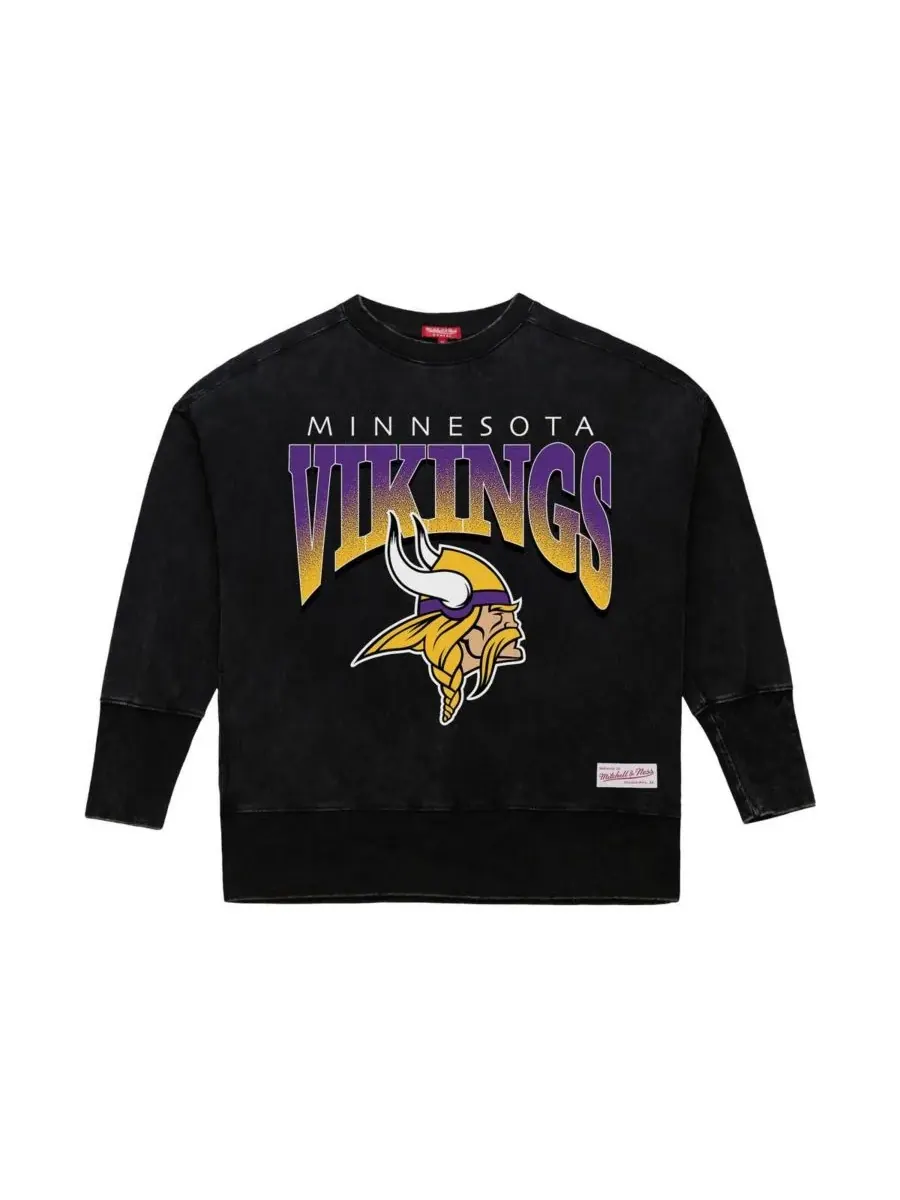 Mitchell & Ness Женская черная толстовка с круглым вырезом Minnesota Vikings Delineate Mineral Wash — изображение 2 из 3