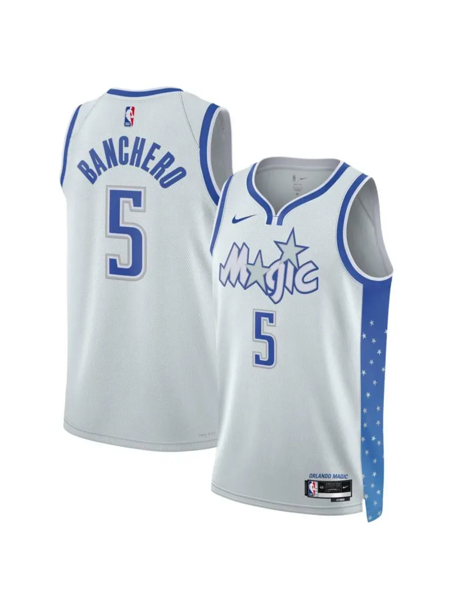 Nike Мужская и женская серебристая майка Паоло Банчеро, Orlando Magic, сезон 2025/26 City Edition — изображение 1 из 3