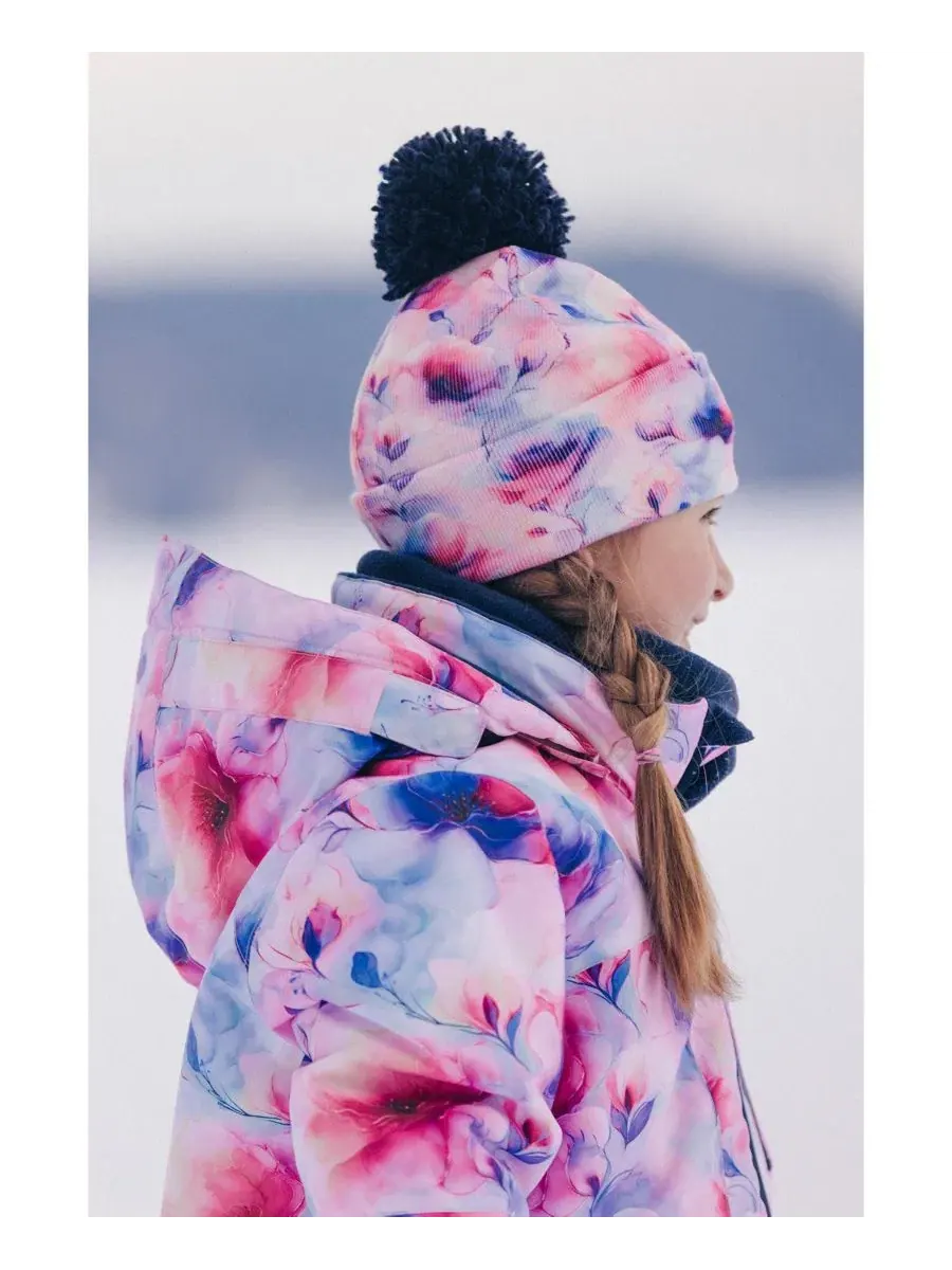 Зимняя вязаная шапка с помпоном, с принтом Deux par Deux, Mauve Printed Flowers — изображение 2 из 6
