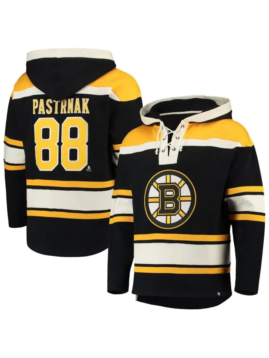 '47 Brand Мужская черная толстовка с капюшоном David Pastrnak с кружевом и логотипом Boston Bruins — изображение 1 из 4