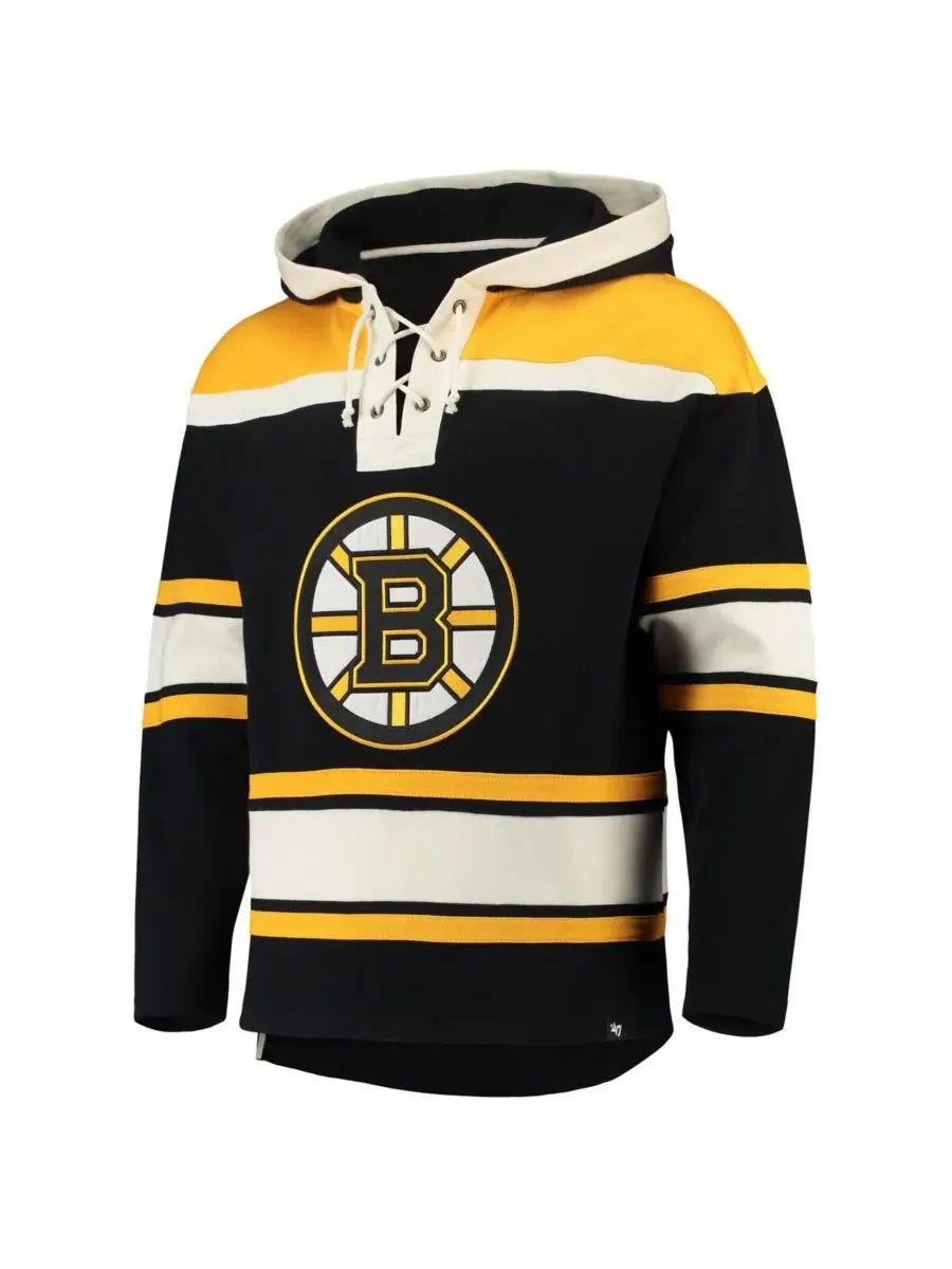 '47 Brand Мужская черная толстовка с капюшоном David Pastrnak с кружевом и логотипом Boston Bruins — изображение 4 из 4