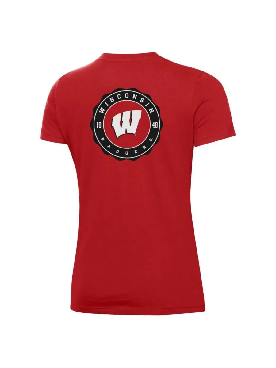 Under Armour Женская красная футболка Wisconsin Badgers Essentials 2-Hit Performance — изображение 2 из 3, красный