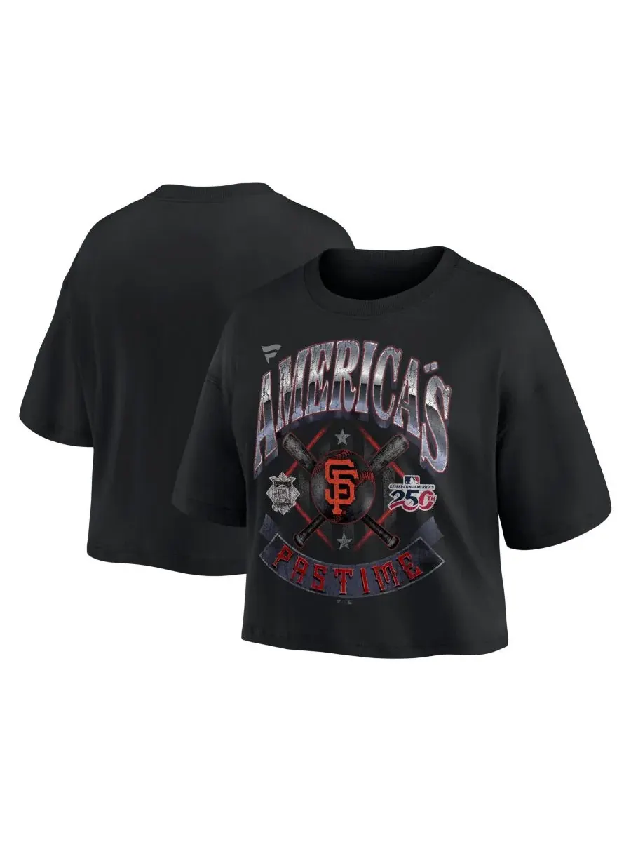 Футболка женская с принтом San Francisco Giants Americana Crop T-Shirt Fanatics — изображение 1 из 3, черный