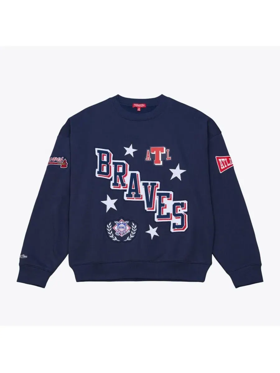 Свитшот с принтом Atlanta Braves Pep Rally Mitchell & Ness — изображение 1 из 5, темно-синий