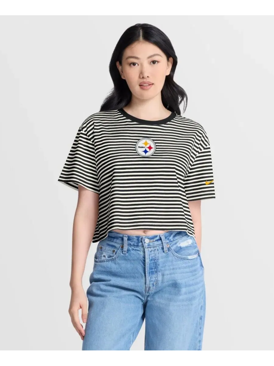 Футболка с v-образным вырезом и укороченным кроем, с эмблемой Pittsburgh Steelers Nike — изображение 1 из 5, черный кремовый