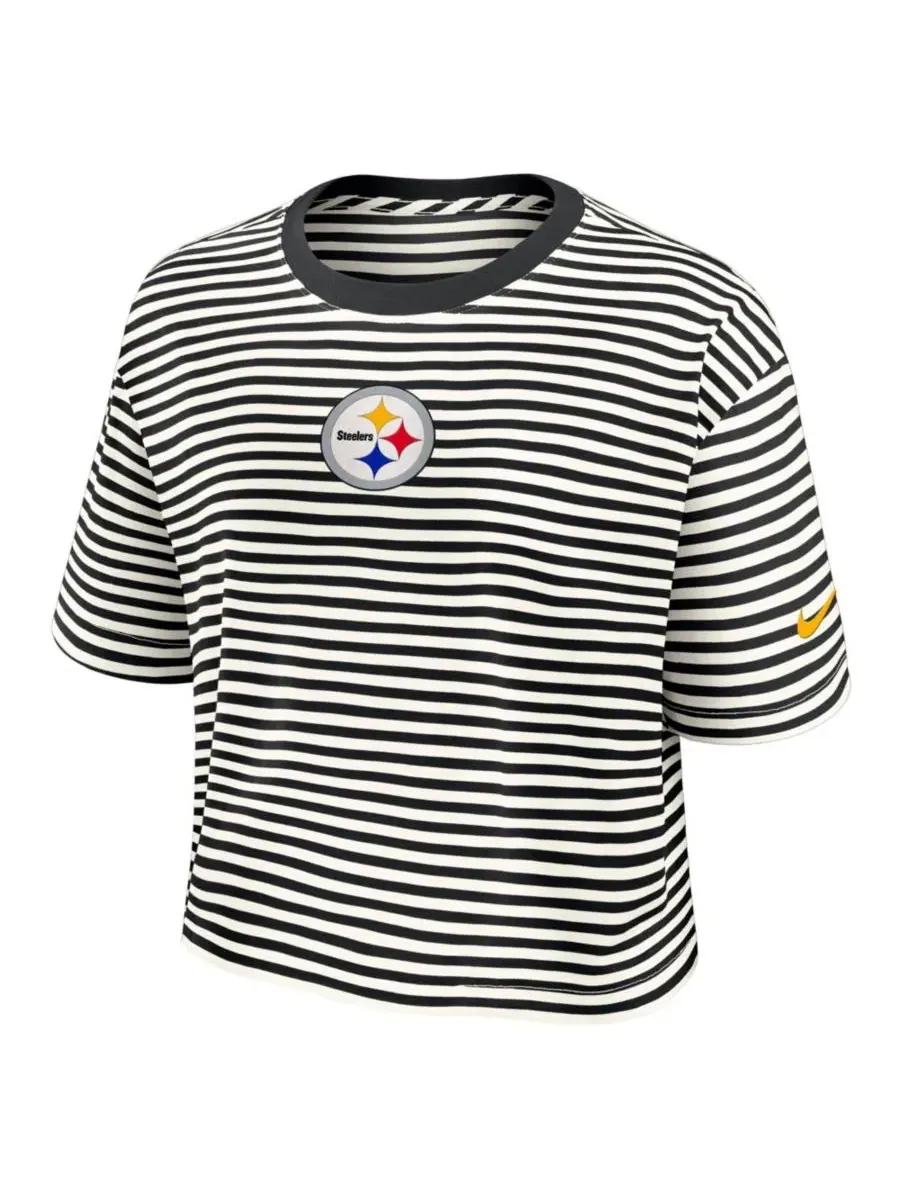 Футболка с v-образным вырезом и укороченным кроем, с эмблемой Pittsburgh Steelers Nike — изображение 2 из 5, черный кремовый