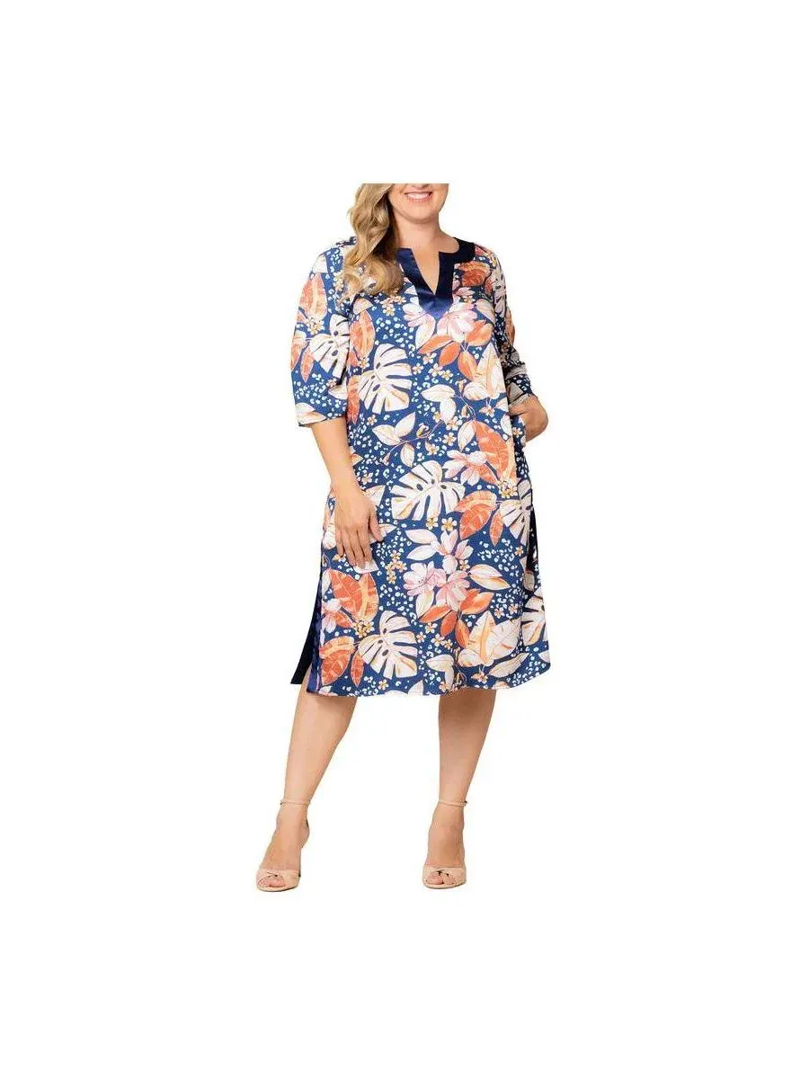 Платье-кафтан миди Nora Kaftan Kiyonna, Tropical Print
