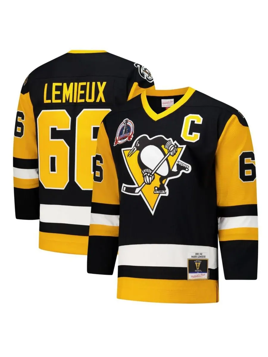 Mitchell & Ness Мужская черная майка Марио Лемье из команды «Питтсбург Пингвинз» сезона 1991-92 — изображение 1 из 5, черный