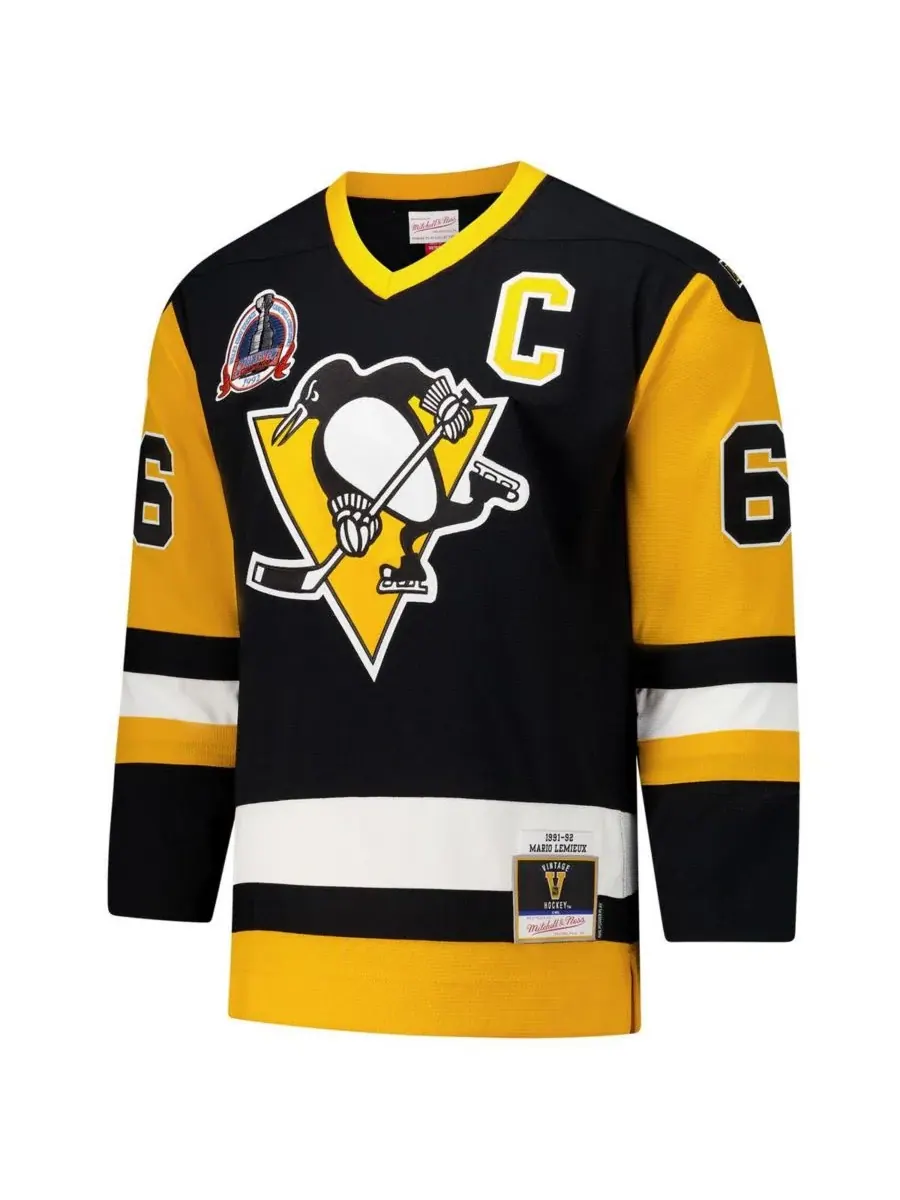 Mitchell & Ness Мужская черная майка Марио Лемье из команды «Питтсбург Пингвинз» сезона 1991-92 — изображение 5 из 5, черный