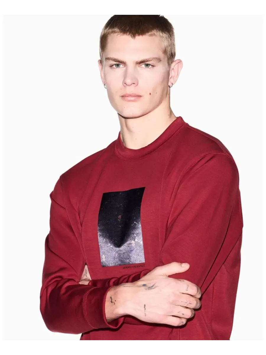 Мужская толстовка с круглым вырезом и цветочным принтом в коробке A|X Armani Exchange, Winery — изображение 3 из 5