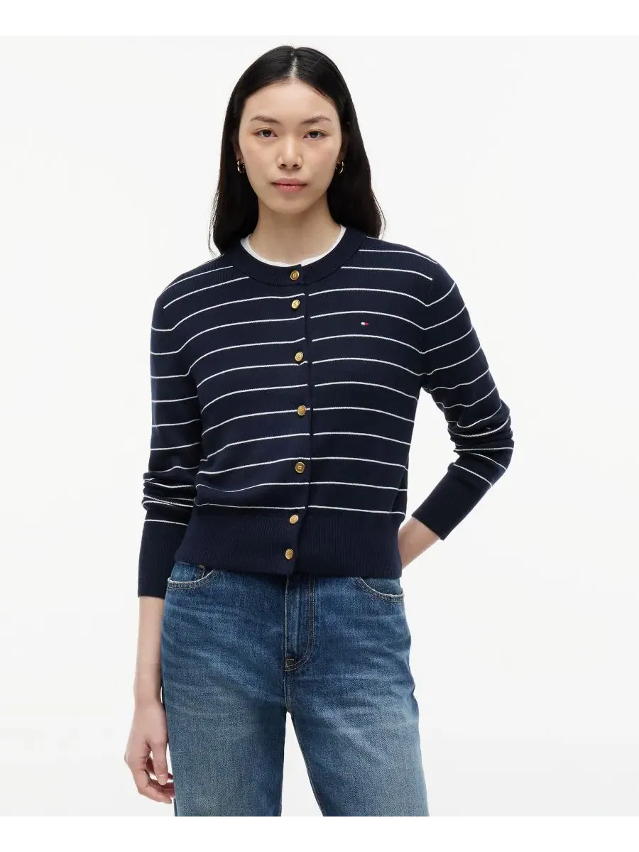 Кардиган женский с круглым вырезом, из хлопка Tommy Hilfiger, Fine Stripe Dark Night