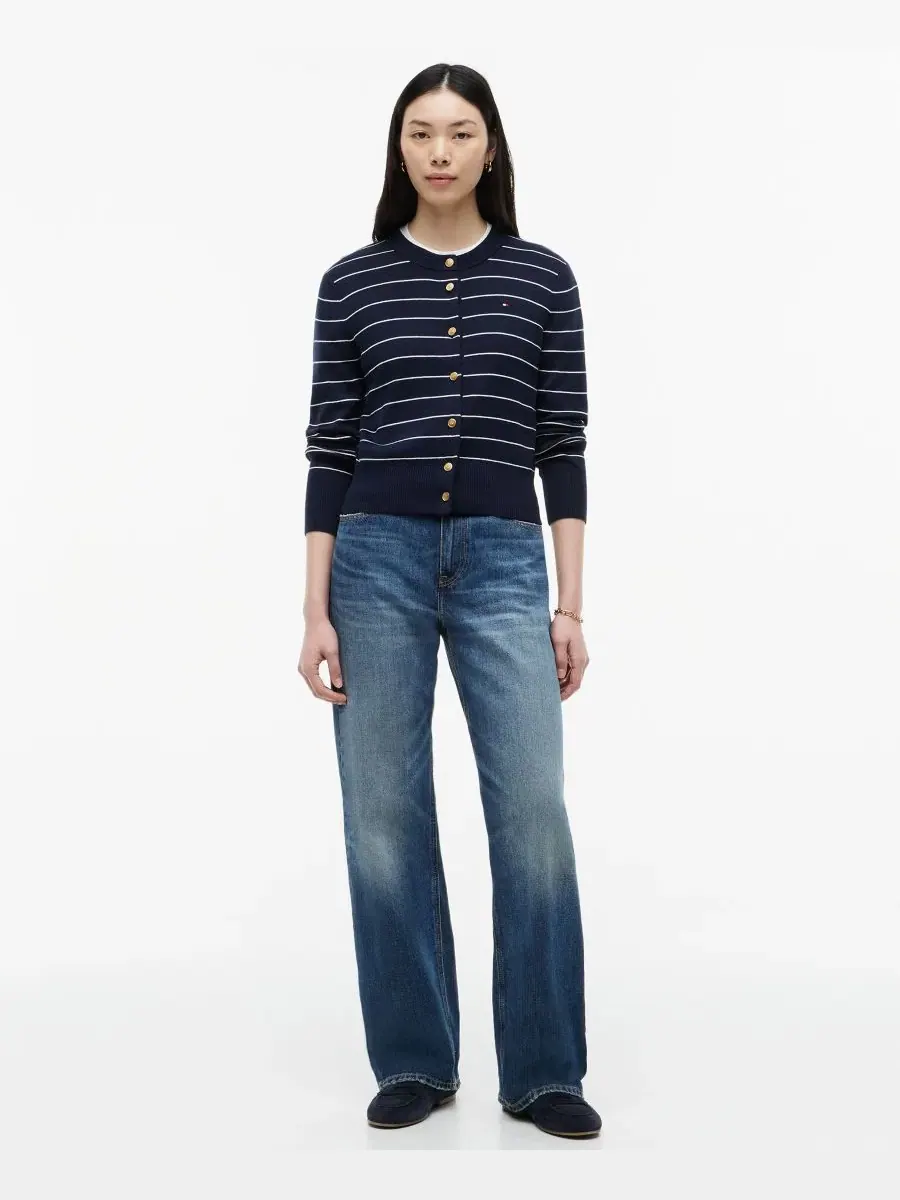 Кардиган женский с круглым вырезом, из хлопка Tommy Hilfiger, Fine Stripe Dark Night — изображение 2 из 4