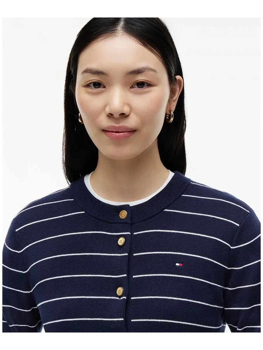 Кардиган женский с круглым вырезом, из хлопка Tommy Hilfiger, Fine Stripe Dark Night — изображение 3 из 4