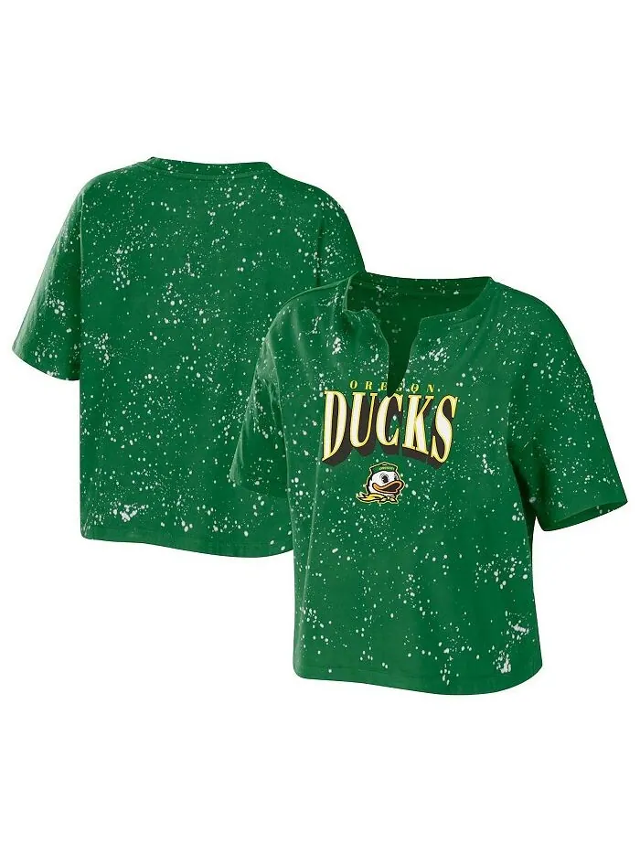 Женская зеленая укороченная футболка с вырезом и вырезом Oregon Ducks Bleach Wash Splatter WEAR by — изображение 1 из 3