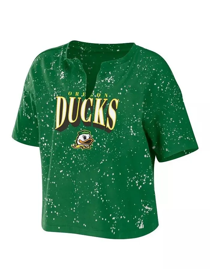 Женская зеленая укороченная футболка с вырезом и вырезом Oregon Ducks Bleach Wash Splatter Wear By — изображение 3 из 3