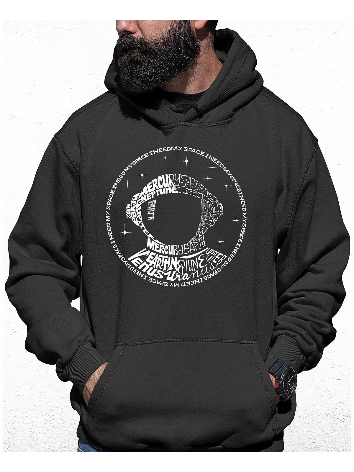 Мужская толстовка с капюшоном i need my space astronaut word art LA Pop Art — изображение 1 из 2, серый