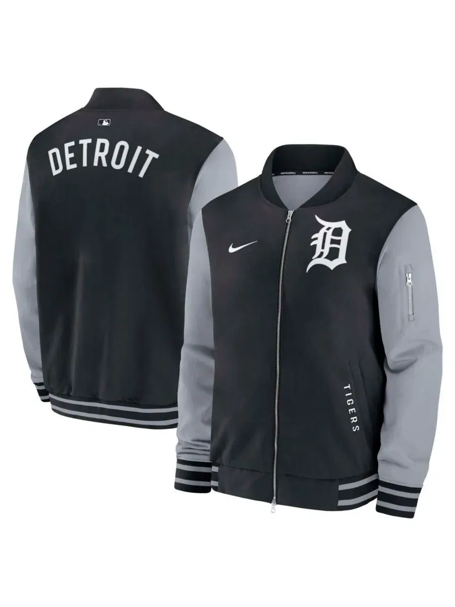 Ветровка-бомбер мужская на молнии с принтом Detroit Tigers Nike — изображение 1 из 3, черный серый