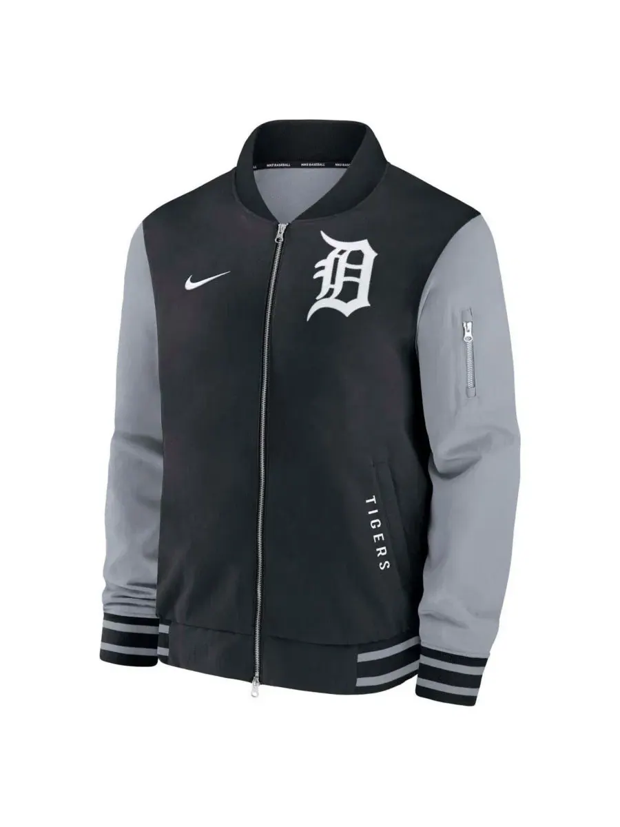 Ветровка-бомбер мужская на молнии с принтом Detroit Tigers Nike — изображение 3 из 3, черный серый