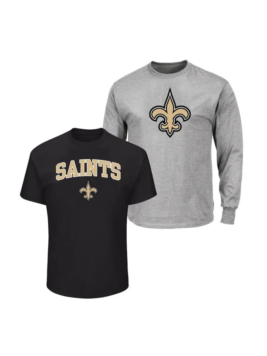 Комплект из 2 футболок с длинным и коротким рукавом с принтом New Orleans Saints Fanatics — изображение 1 из 1, черный серый