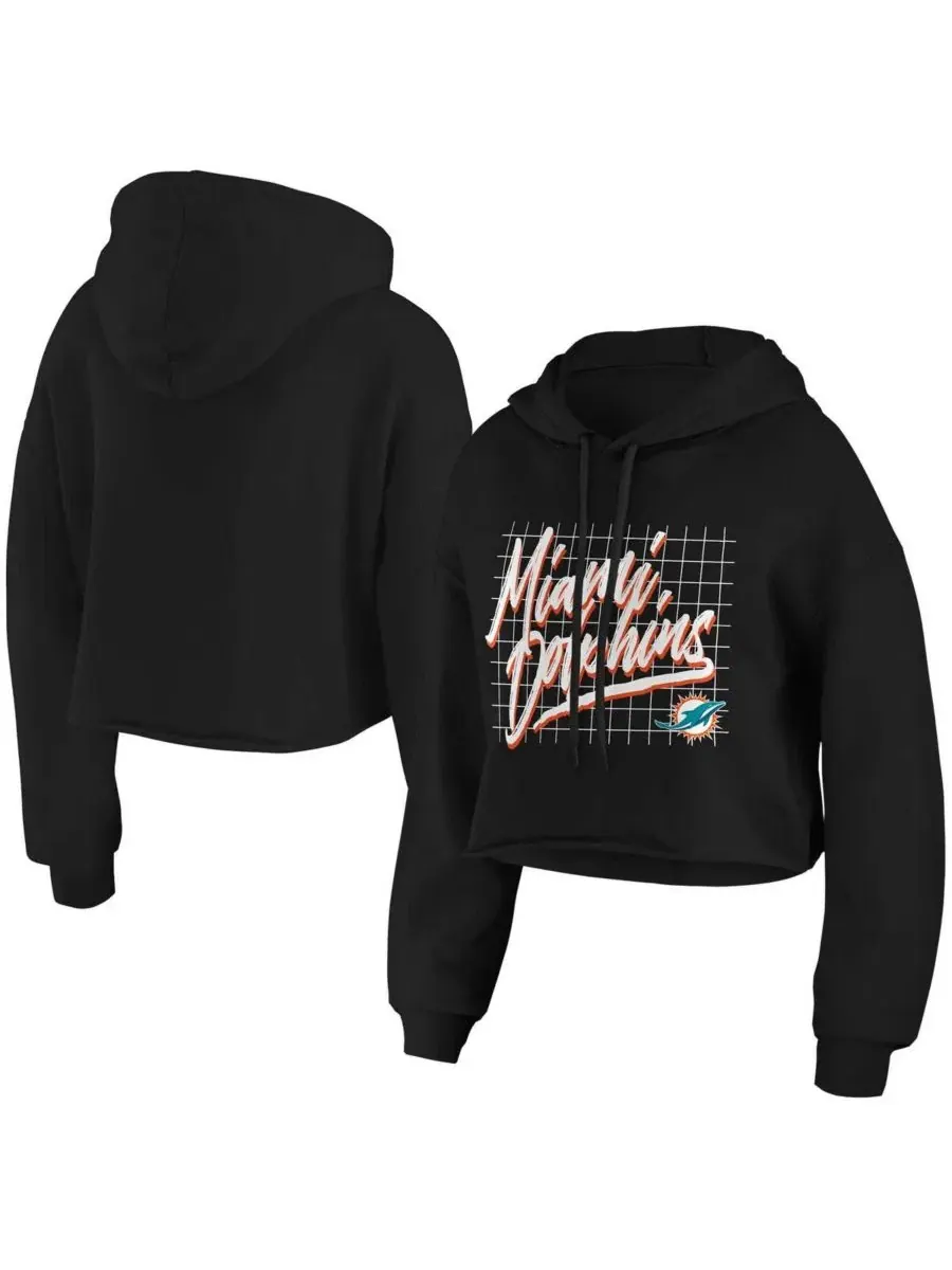 Женский укороченный худи с капюшоном Black Miami Dolphins Domestic Cropped Pullover Hoodie WEAR by — изображение 1 из 3