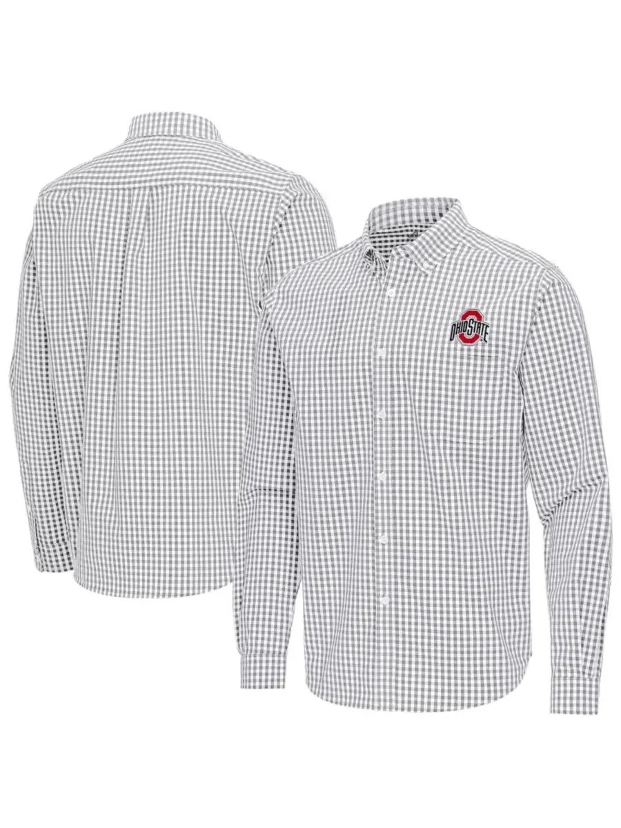 Мужская рубашка с длинным рукавом Ohio State Buckeyes Ellis Woven Tri-Blend Antigua — изображение 1 из 3, серый
